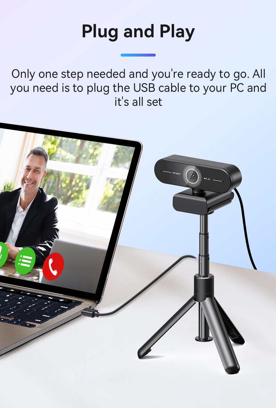 EMEET C60E 4K Ultra HD Webcam with Auto Focus 73° FOV for PC Gaming Switch2 Computer Camera 4K@30fps 1080P@60fps Fast AutoFocus Auto Light Correction Plug & Play with Privacy Cover for Streaming Working Gaming, TikTokShopBlackFriday