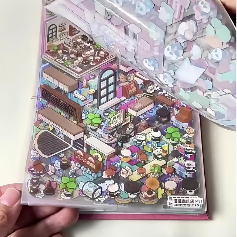 [Realize Sticker Freedom Here] 20 Scenes + 25 Stickers Microscopic Scene Collection Book Set, 3D Vision Scene Stickers, DIY Stickers, Micro Small Houses, Micro Stickers Kit Self-Adhesive Rhinestone Jewel Stickers Scrapbooking