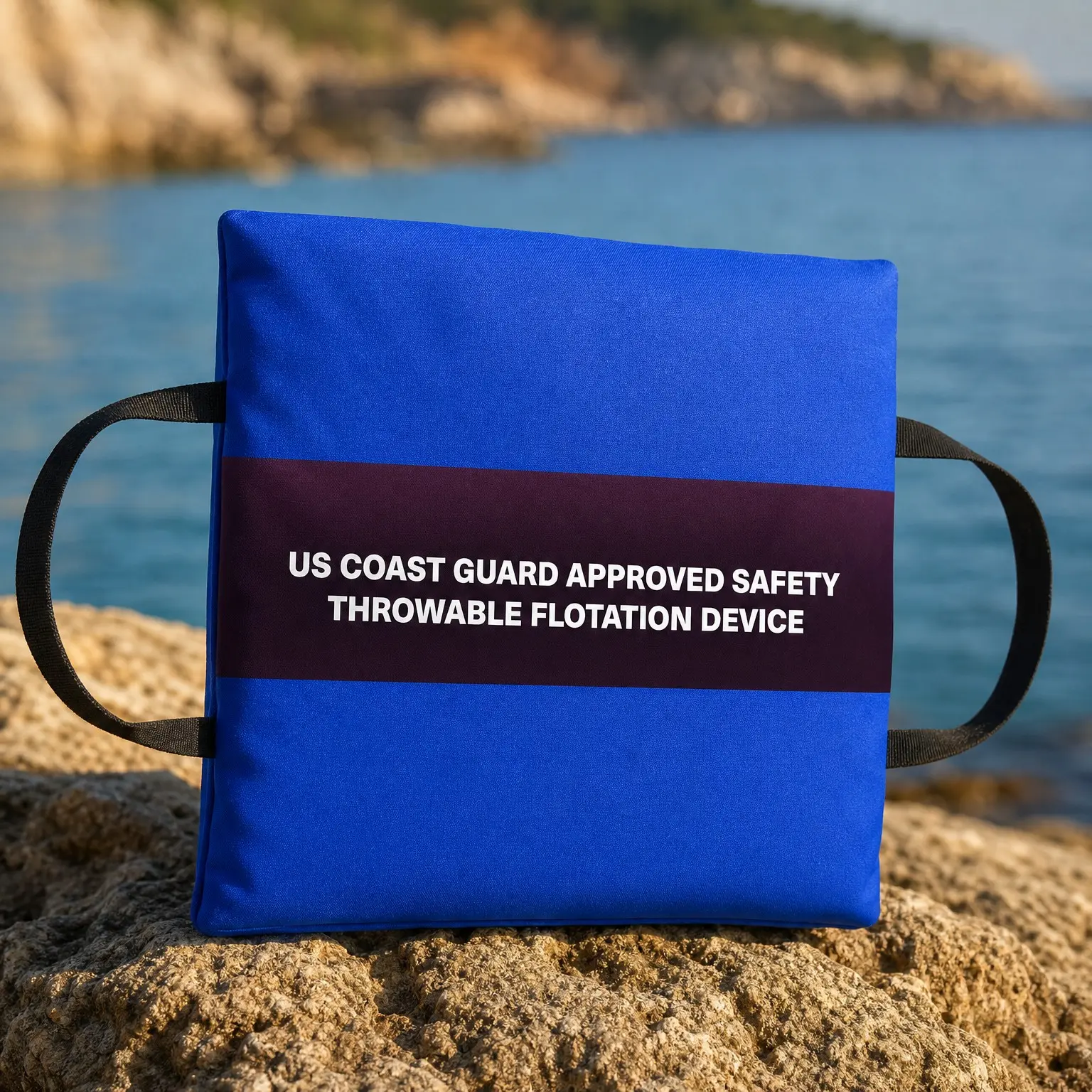 USCG Approved Type IV Throwable Flotation Cushion with Foam Buoyancy & Nylon Straps for Boating Marine Safety Equipment, Royal Blue