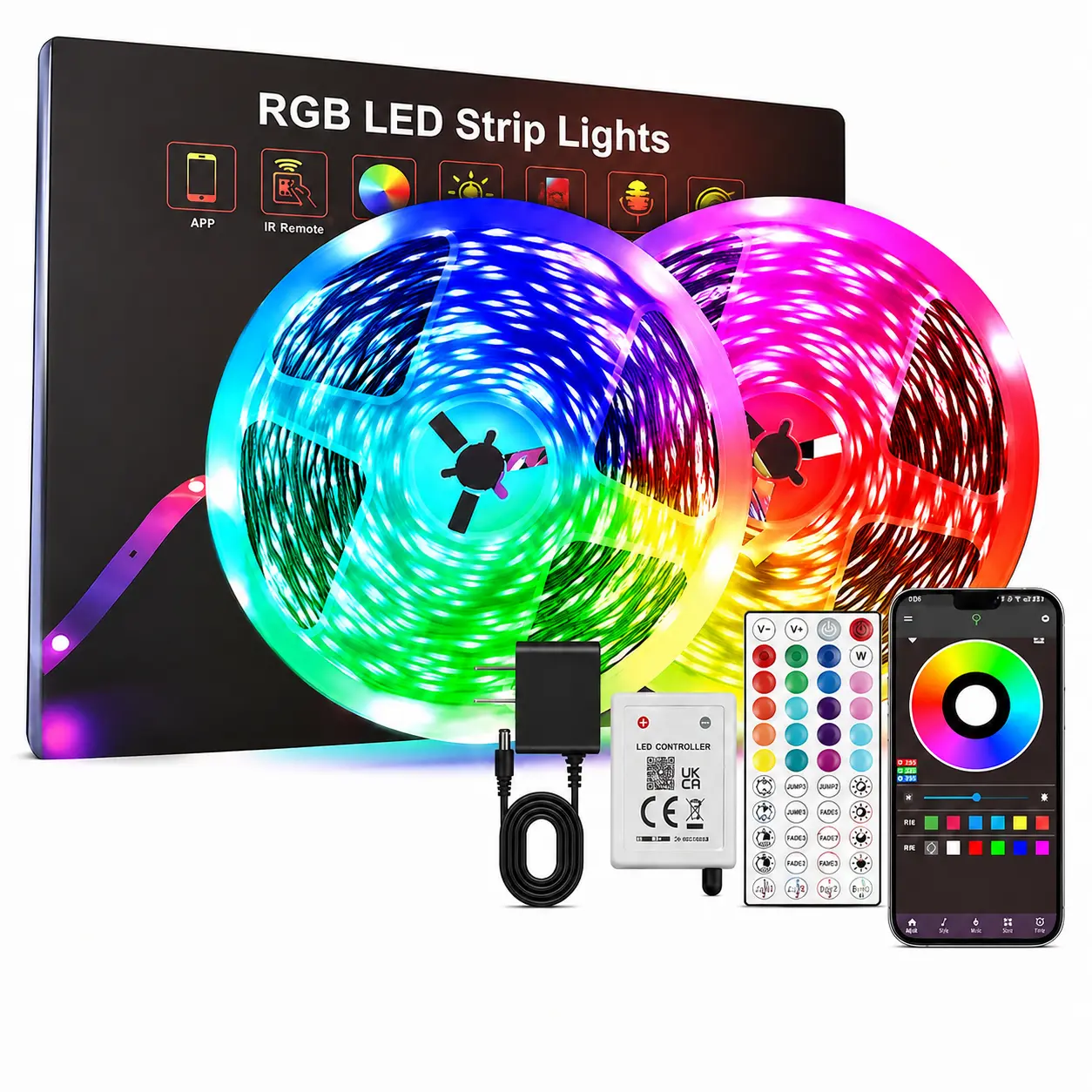 RGB LED Strip Light  2 Pack of 50FT with Remote & App Control Color Changing Cuttable Lighting for Bedroom Home Decor Party Holiday vibes Music Sync led strip lights for bedroom Indoor Decoration