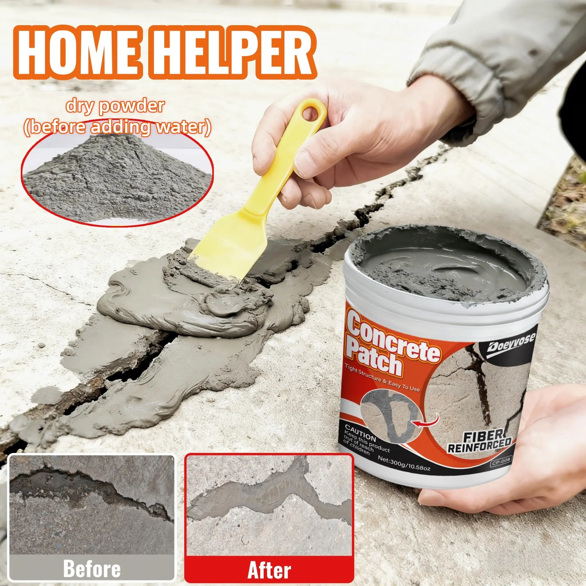 Waterproof Fast-Drying Concrete Repair Paste, Multi-Purpose Anti-Crack Fiber Reinforced Cement for RV and Home, Indoor & Outdoor Floor and Wall Crack Repair