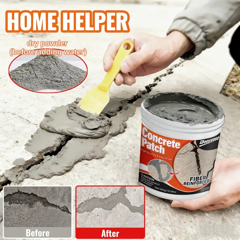 Waterproof Fast-Drying Long Lasting Bond Concrete Repair Paste, Multi-Purpose Anti-Crack Fiber Reinforced Cement for RV and Home, Indoor & Outdoor Floor and Crack Repair