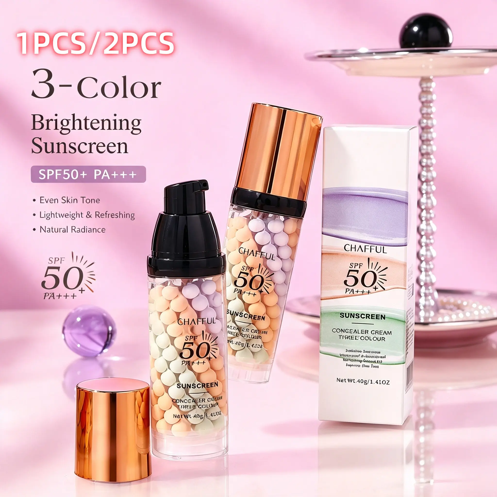 3-in-1 Color Facial Correcting Sunscreen Serum, Broad Spectrum SPF 50 PA+++ Daily UV Defense, Moisturizing Formula, Oil-Control, Matte, Hydrate and Evens Skin Tone for Radiant Skin Moisturizer