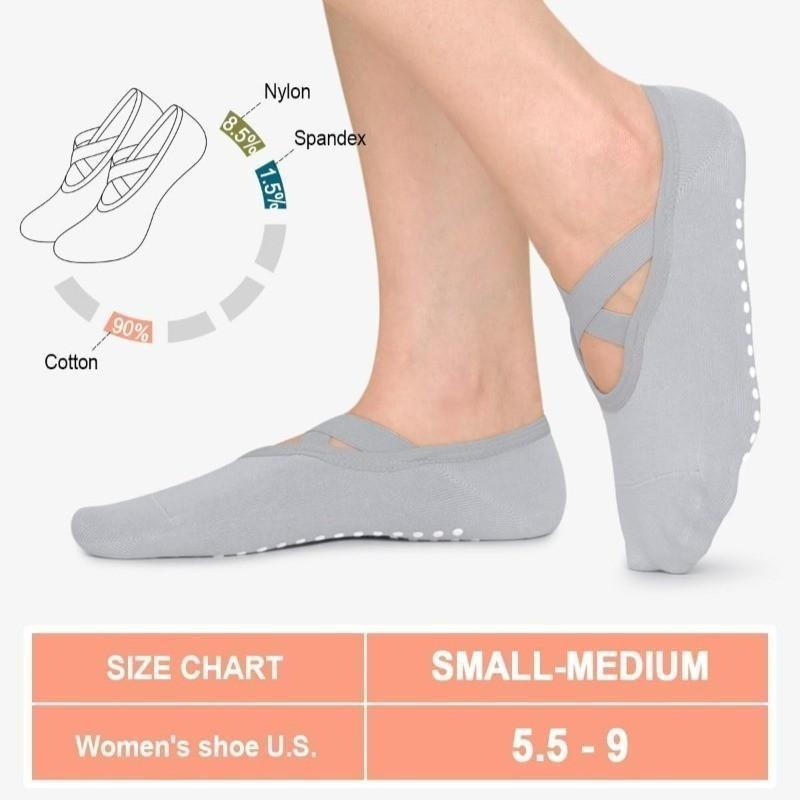 Women's Yoga Socks with Strap, Non-Slip Ballet Barre Socks, Anti-Skid Grip Bottom, Ideal for Dance, Fitness, Workout, Home Use