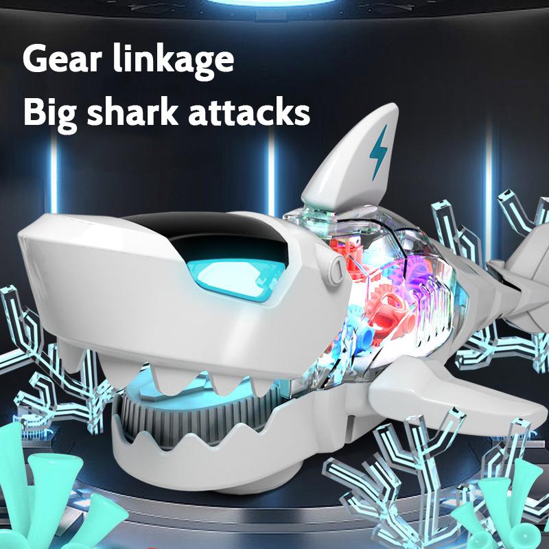 Product Introduction of Electric Gear Shark Simulation Light Music Swing Universal Mechanical Shark Sea Animal Electric Toy 1