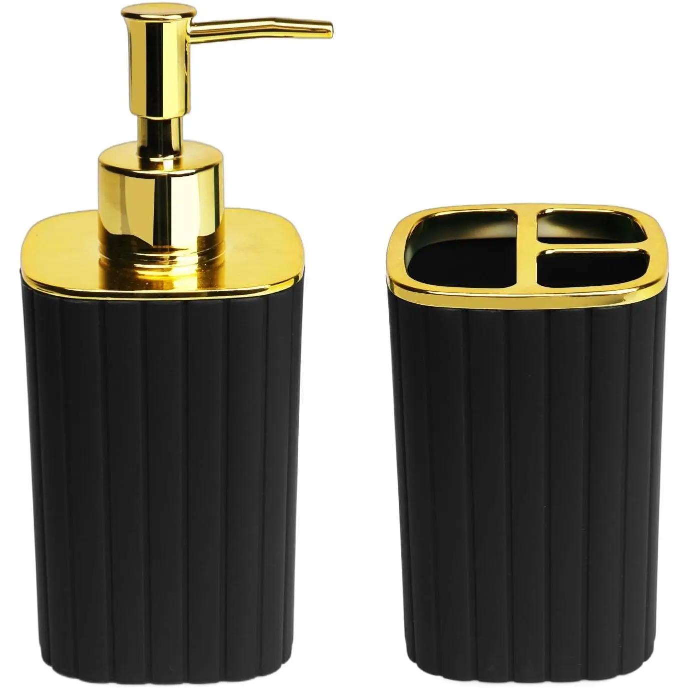 2Pack Bathroom Accessories Set, Black Gold Bathroom Set. Bathroom Toothbrush Holder Set, Includes Dispenser and Toothbrush Holder. Bohemian Bathroom Accessories
