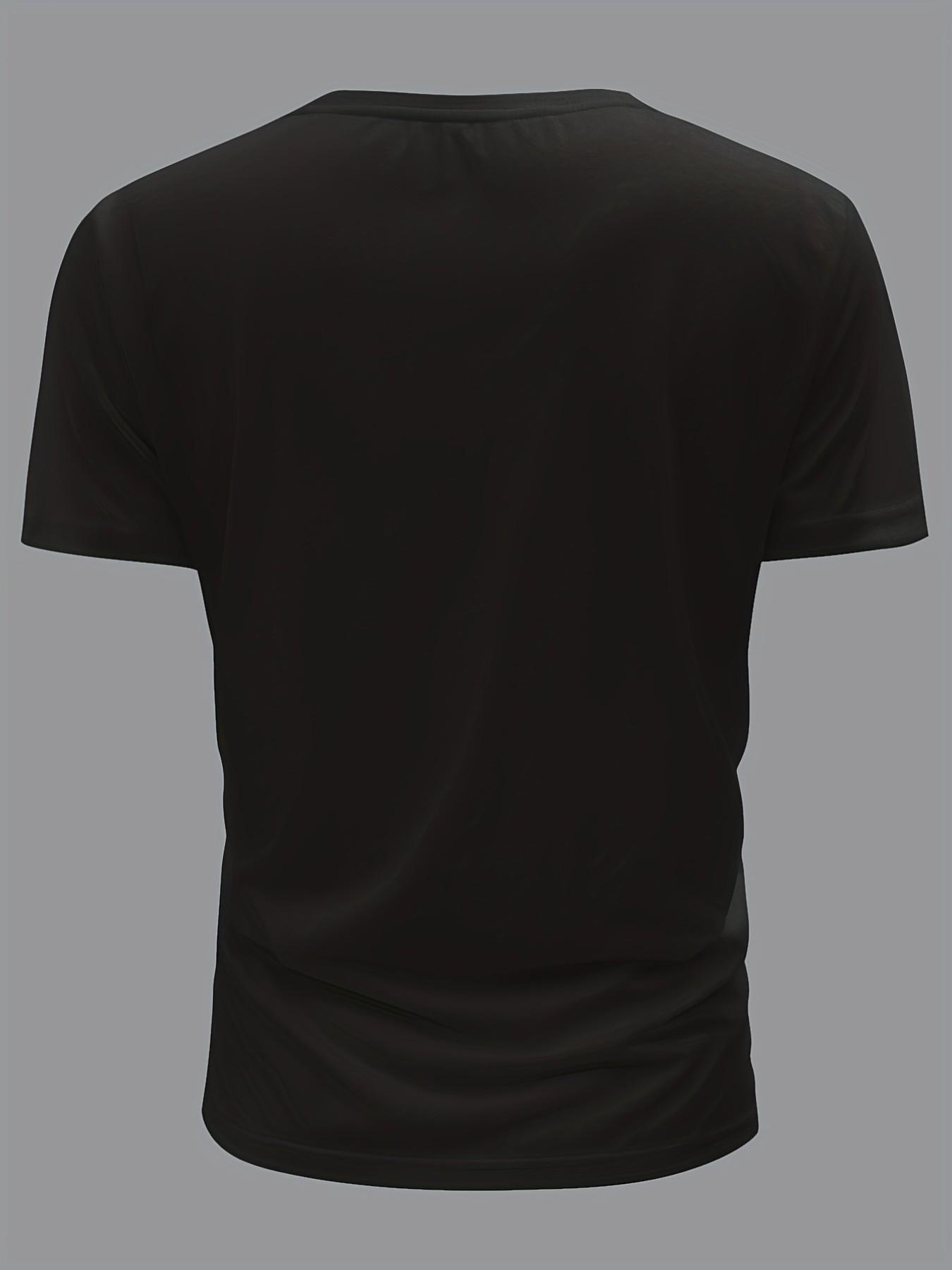 Men's Casual Letter Print Round Neck T-Shirt, Loose-Fitting Short Top, Geometric Pattern, All Seasons, No Collar, No Button, No Zipper