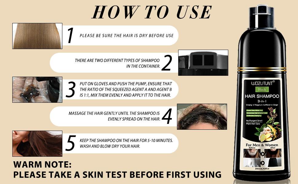 200ml 3-in-1 Black Hair Dye Shampoo Herbal Formula with Ginseng Covers Gray Hair Natural Plant Haircare Hair Mousse Conditioner Gentle