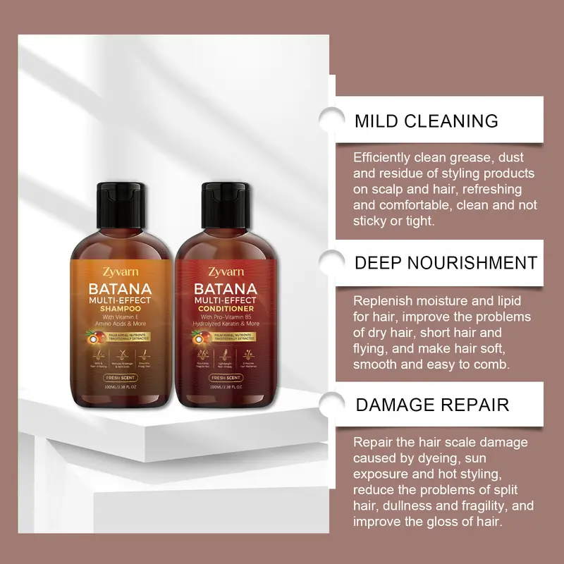 Shower Set - Batana Oil Shampoo & Conditioner - 8 in 1 Organic Hair & Scalp Care Nourishing Scalp Set - Hair Growth, Moisturizing, Anti Frizz, Strengthening- Repair Shampoo Conditioner Hair Care Products (2 x 100 mL)