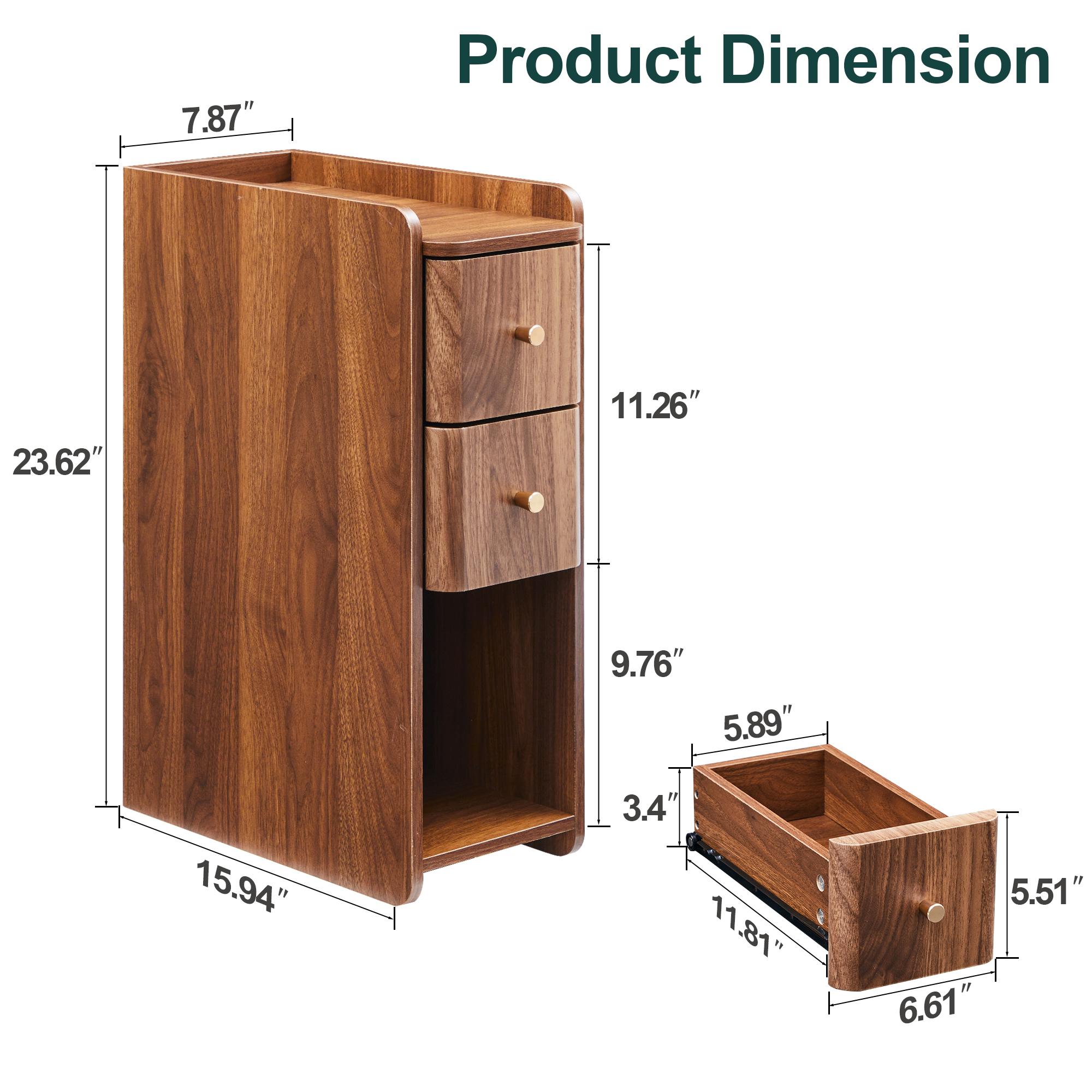 Giratree Mid-Century Modern Nightstand with 2 Drawers, Narrow Vintage Wooden End Table with Open Storage, Wooden Bedside Table Compact Organizer for Bedroom or Living Room