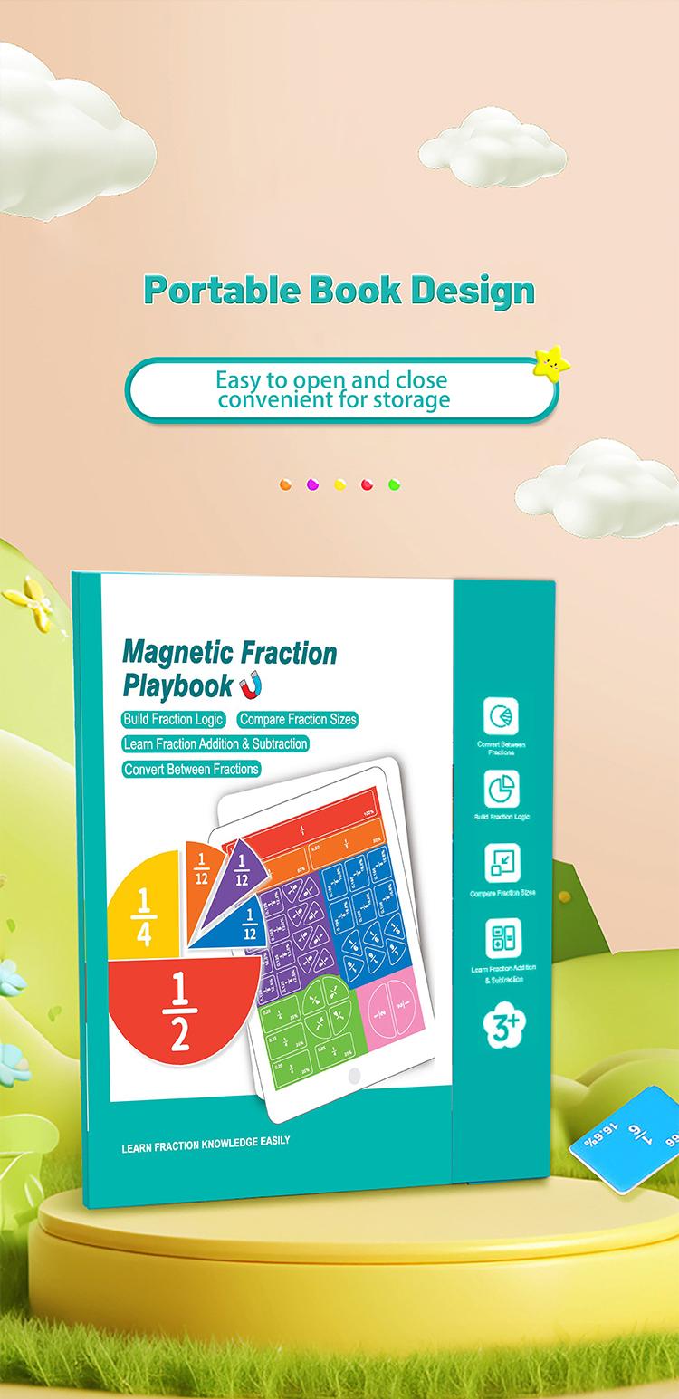 Magnetic Fraction Demonstration Book, STEM Learning Toy , Math Manipulatives Classroom Supplies, Visual Math Magnetic Tool for Numerator and Denominator, Fraction Addition and Subtraction Homeschool Supplies, Montessori Toy, Educational Gift for Toddler