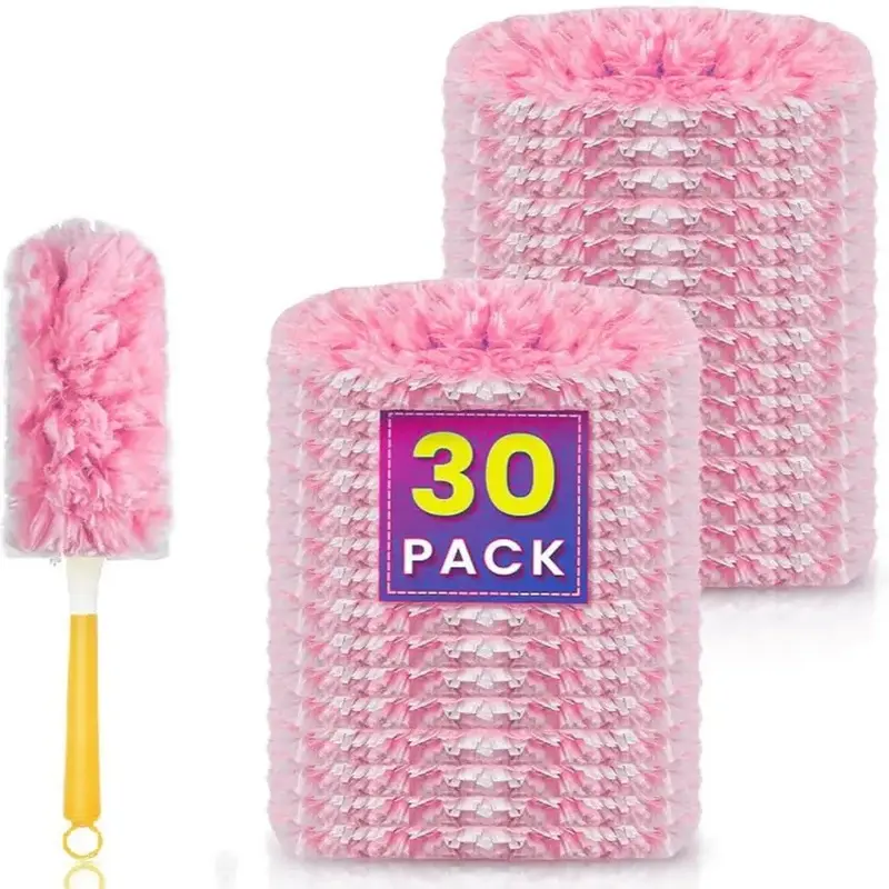 Microfiber Duster Set with Replacement Heads - Bendable Lightweight Artificial Fiber Brush, Antimicrobial Static Dust Attraction, 10/20/30 Replaceable Heads for Home, Car, Office, Kitchen, Bathroom