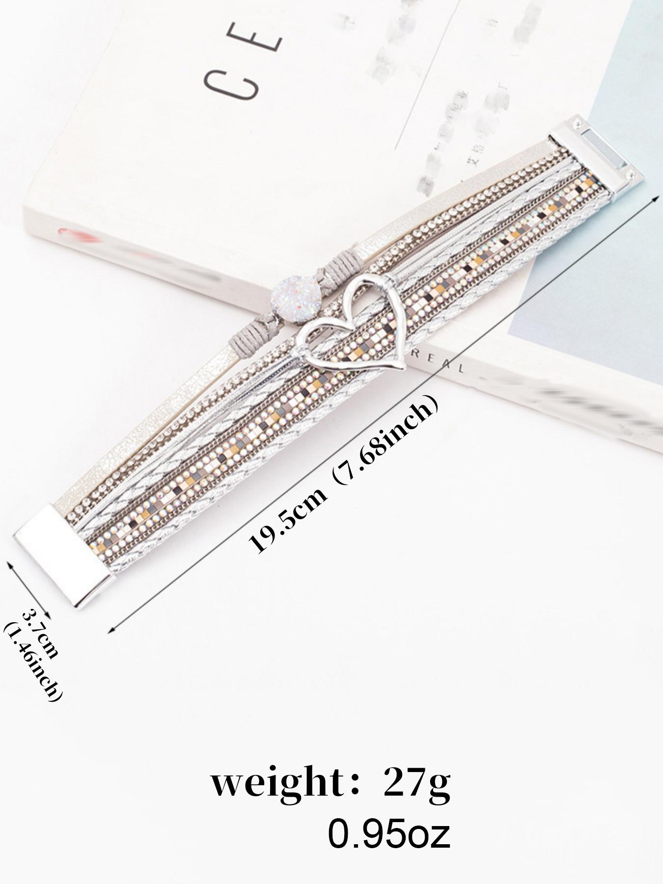 Boho Style Heart Design Multi-layer Pu Leather Braided Bracelet, Elegant Fashion Accessories for Women & Girls, Trendy All-match & Exquisite Jewelry for Birthday Gift