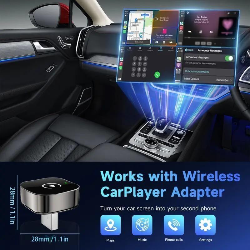 2025 Wireless CarPlay Adapter for iPhone/Android - Fast Connection, No Delay, Hands-Free Calling Wireless Adapter Mini USB Car Design, Apple CarPlay Plug-and-Play, Easy to Use