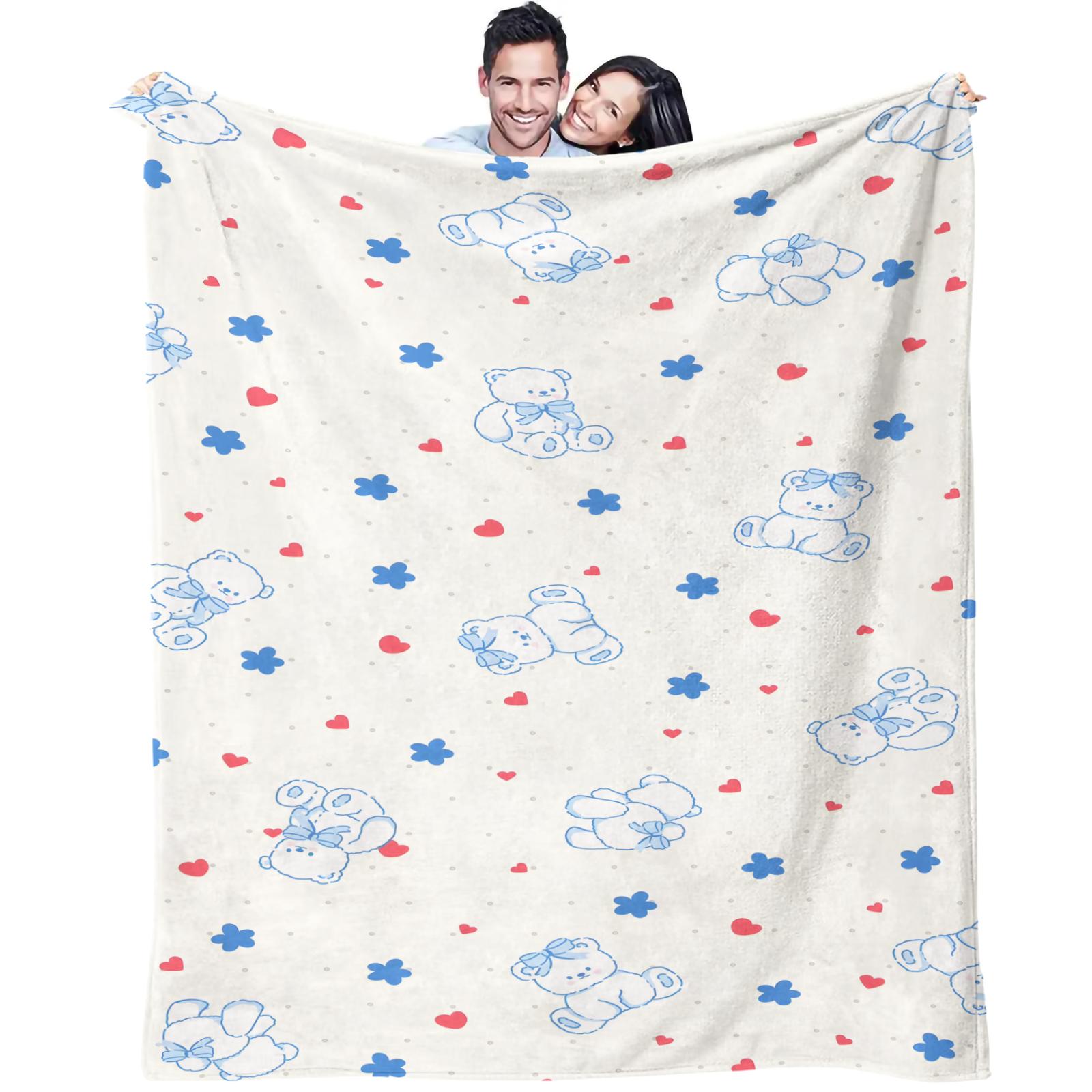 Cartoon Teddy Bear Print Blanket. Soft and Adorable Bear-Print Flannel Blanket Suitable for Bedrooms, Sofas, Living Rooms, and Outdoor Use. Soft and Skin-Friendly the Perfect Gift