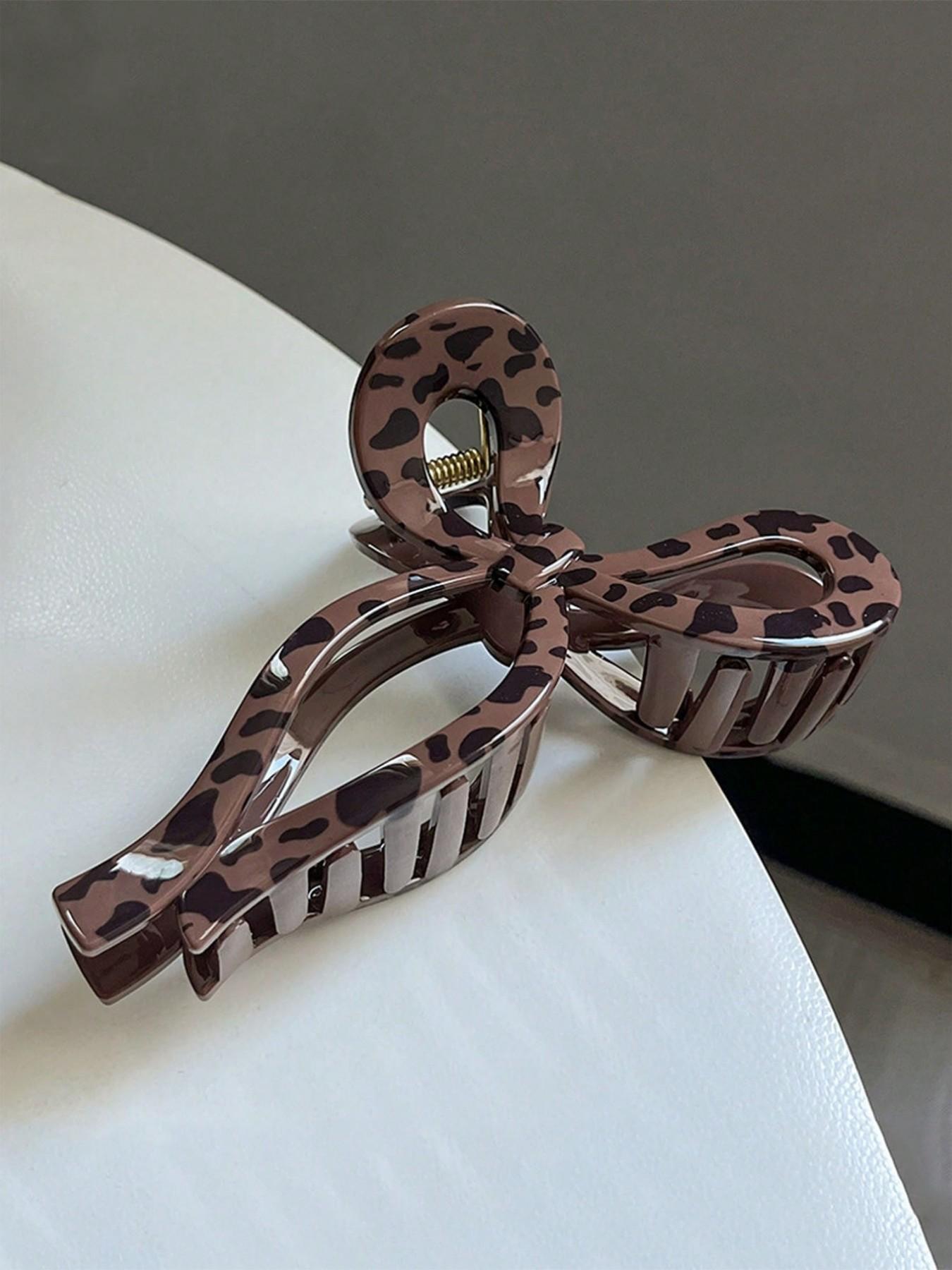 1pc Leopard Print Bow Claw Clip, Large Size Hair Clip For Women With Thick Hair Claw, Hair Accessory, Birthday Gift, Stocking Stuffers, Stocking Fillers, Gifts, Hair Clips For Thick Hair