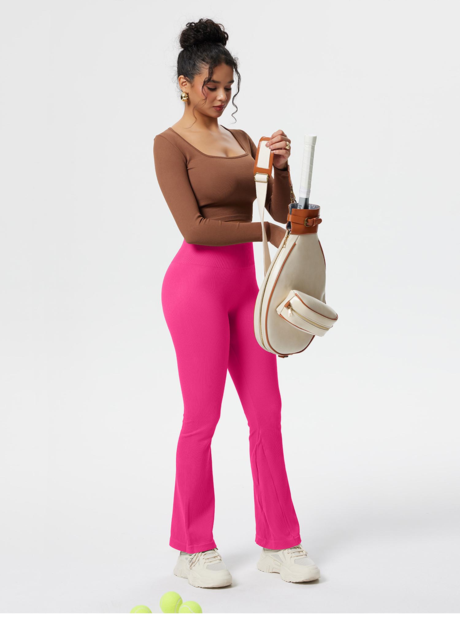 OYV Women's Yoga Pants Ribbed Seamless Workout High Waist Bell Bottoms Flare Leggings