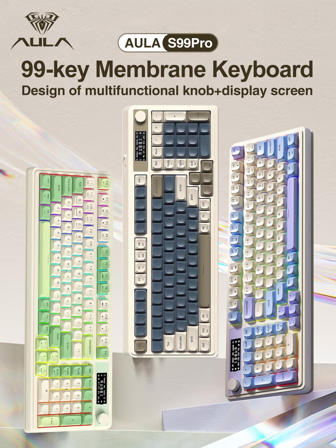 Aula S99pro Triple-Mode Backlit Keyboard, HD Display, 99 Keys, Cool RGB ...