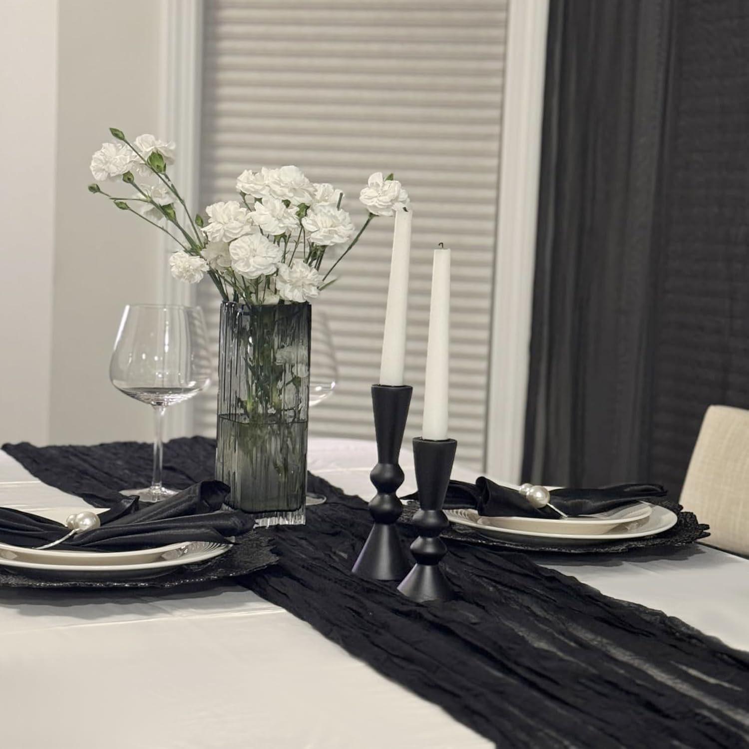 2 out of 4 black rectangular table runners, various sizes, cheesecloth tablecloths, ideal for decorating cake tables at weddings, bridal showers, baby showers, birthday parties or festive gatherings