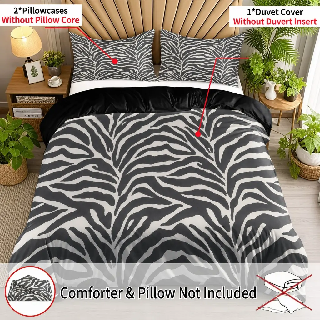 3pcs Simple Gradient Zebra Pattern Bedding Set Trendy Animal Texture Printed Modern Personalized Bedroom Bedding Includes Duvet Cover 1+Pillowcase 2 (No Fill) 100% Polyester Material, Daily Four Seasons Bedroom Decoration Bedding