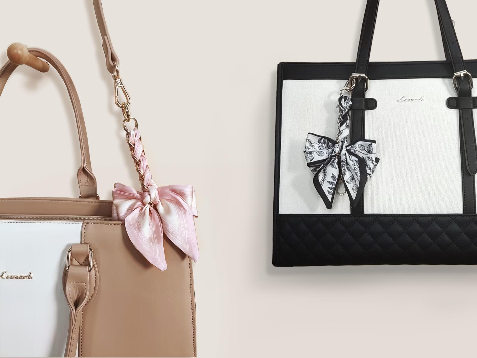 Bow Silk Scarf Bag Charms, Handmade Knitted Bow Charms for Women's Bags ...