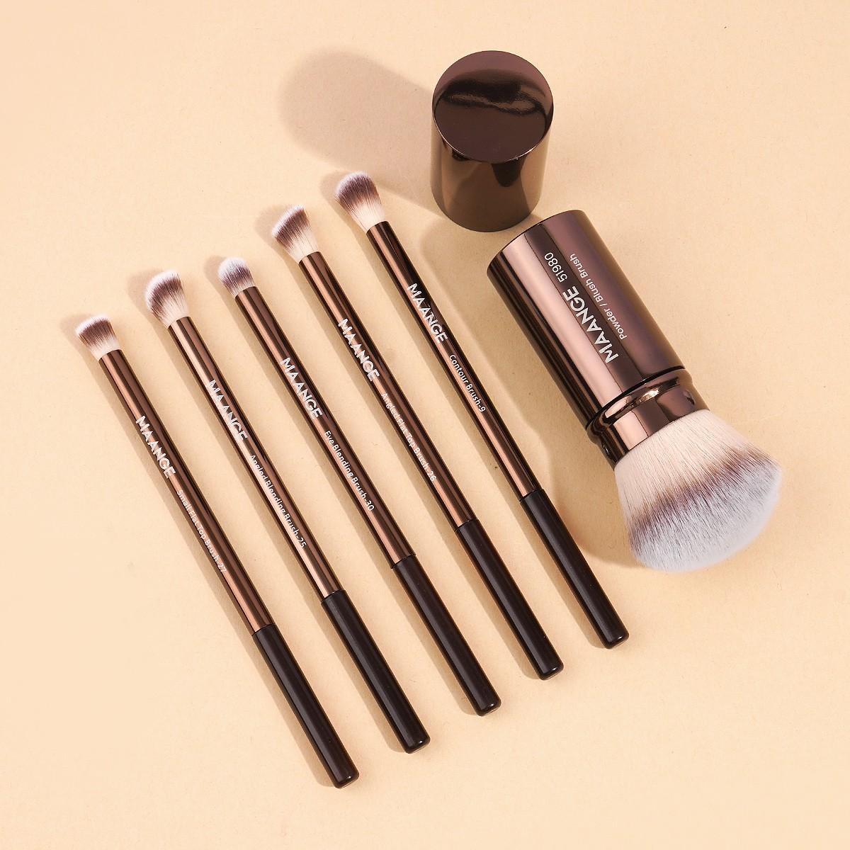 Maange 6-Piece Aluminum Tube Makeup Brush Set, Blush Brush, Powder Brush, Contour Brush, Concealer Brush, Highlighter Brush, Cosmetic Tools