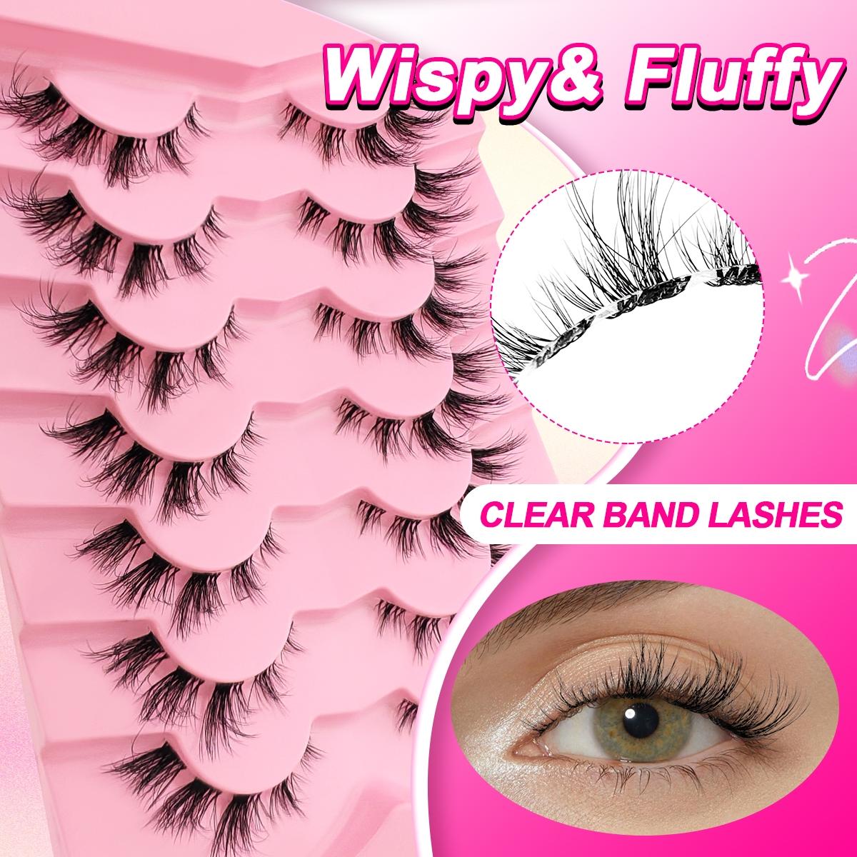 7 Pairs Transparent Stem, Long Tail Fluffy Curly Comfortable Cosplay Cat Eye Lashes, Dense and Versatile Makeup Accessories, Longer Looking Eyelashes