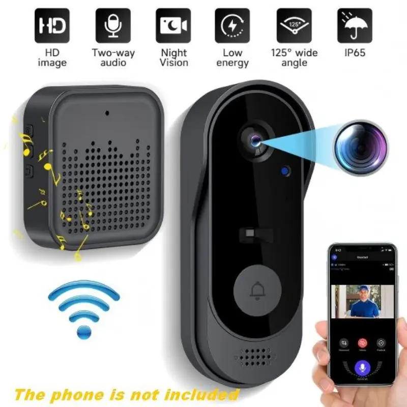 Wireless Video Doorbell Camera, 2.4g WiFi Night Vision, Rechargeable Battery, Smart Doorbell with Call Function, Home Security Device