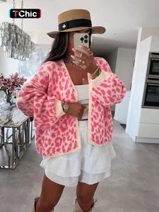 women's colorblock leopard drop shoulder cardigan, casual longsleeves open front knitwear for fall & winter, fashion women's knit clothing for daily wear