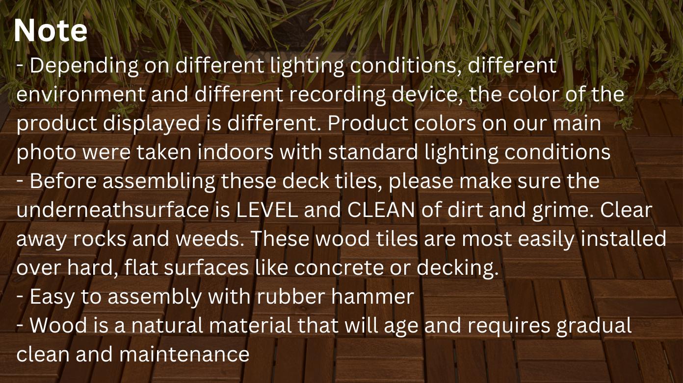 Acacia Wood Interlocking Deck Tiles Checker Pattern, 30 PCS 12" x 12" Square Acacia Hardwood Outdoor Flooring for Patio, Bancony, Pool Side