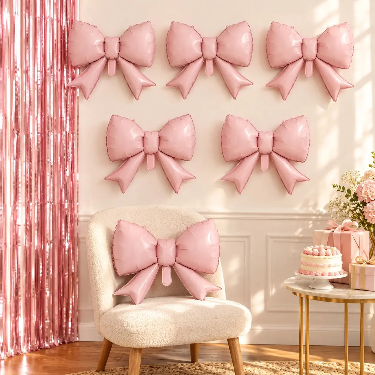 6-Pack 21-Inch Bow Aluminum Balloons, Sweet Party Decorations for Girl Birthday, Baby Shower, Wedding, Engagement Parties