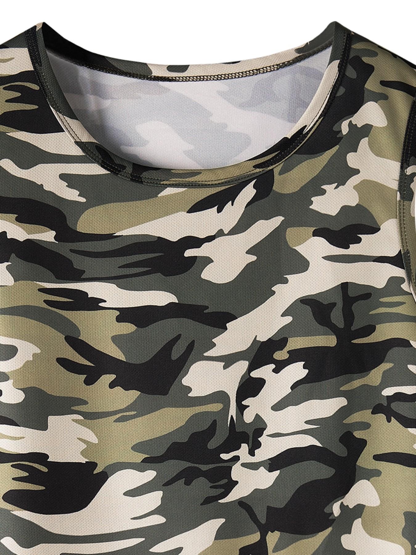 2026 Summer Camouflage Ice Silk Vest, Casual Short Sleeve Slim Fit, Street Style Geometric Pattern, Ideal for Outdoor Activities