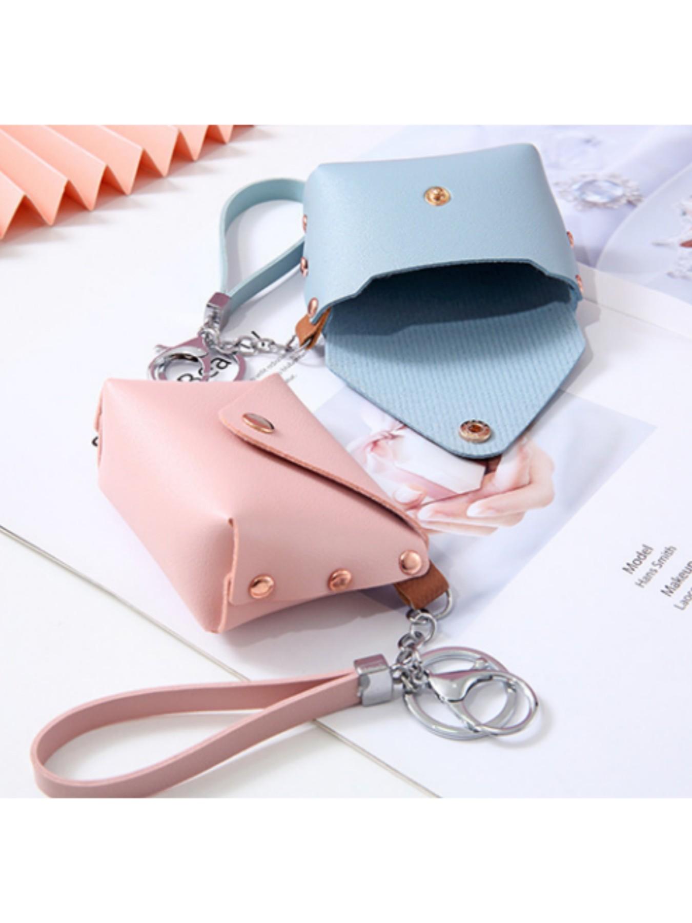 Korean Style Creative Keychain Bag, PU Leather Wrist Strap Coin Purse, Mini Storage Pouch, Boho Fashion Accessory for All Seasons