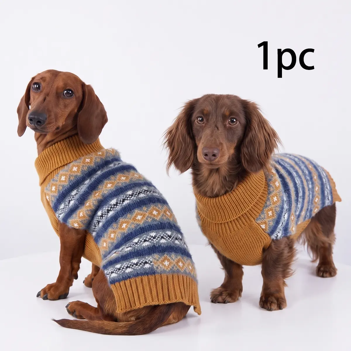 1PC Dachshund Dog Sweater, Classic Striped Fair Isle Knit Pet Jumper, Soft Stretchy Warm Winter Clothes for Sausage Dogs, Small & Medium Dogs