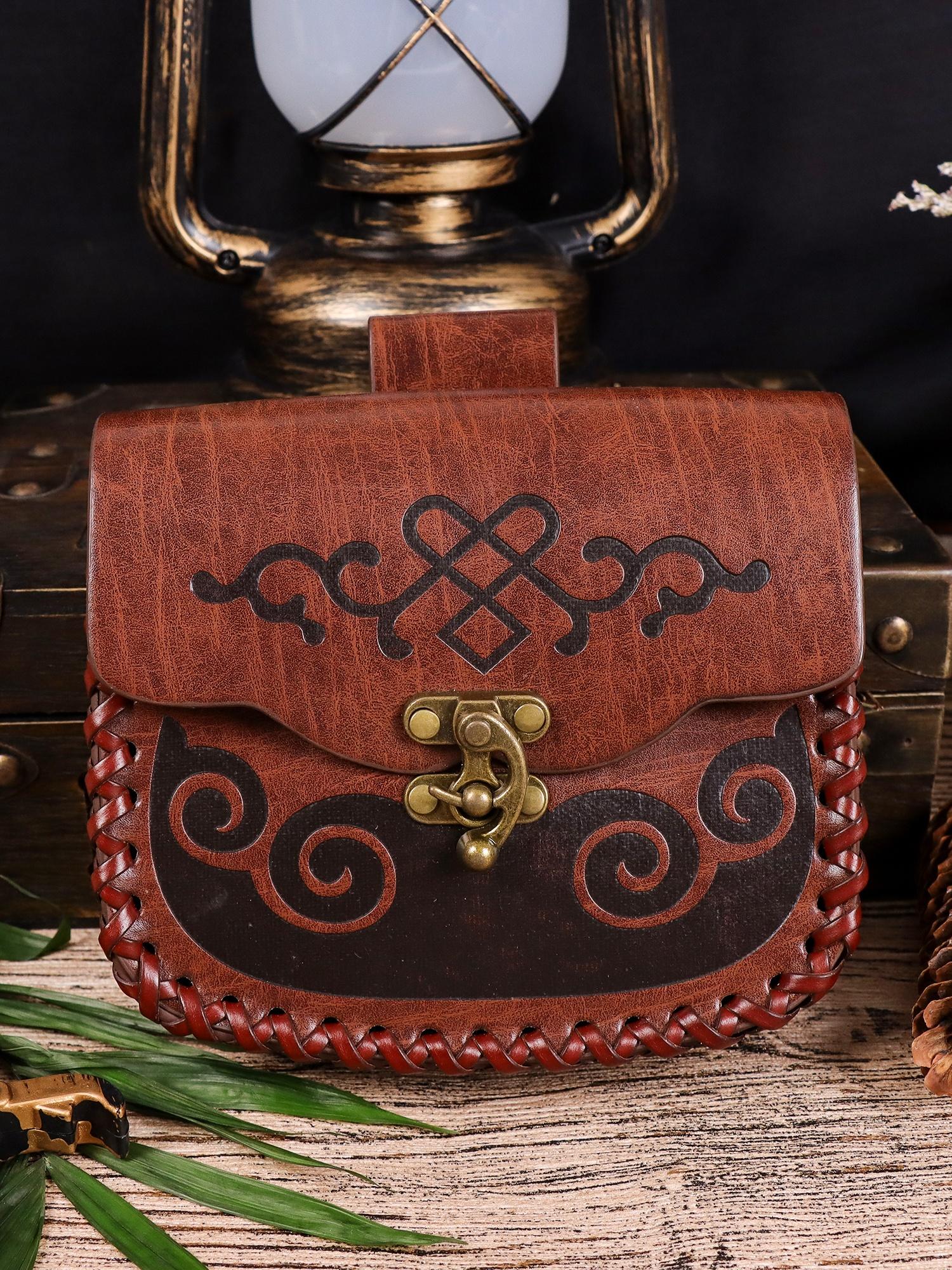 1pc Medieval Retro Print Bag PU Leather Belt Pouch For  display picture 1