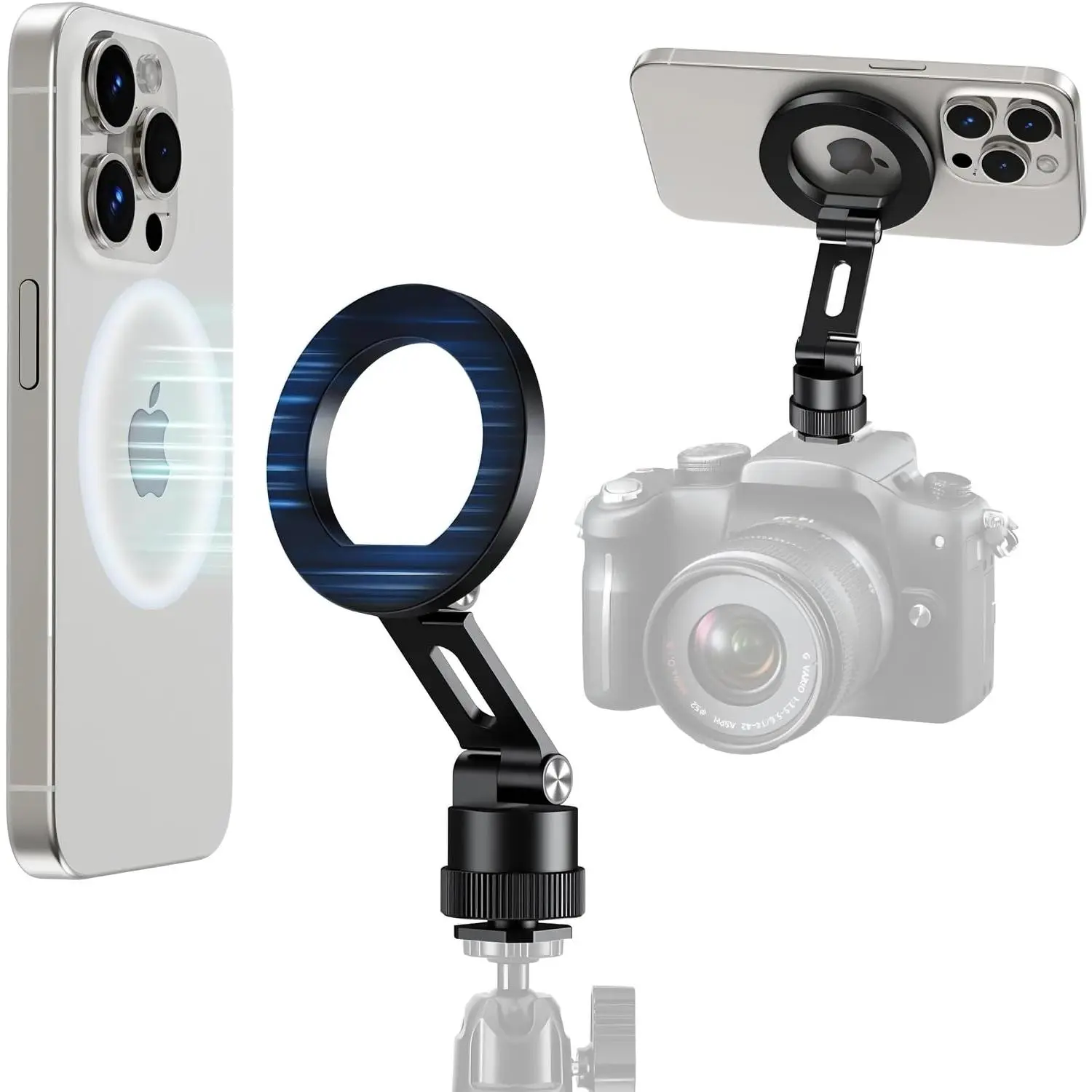 Magsafe Tripod Phone Mount Holder, Foldable Phone Holder for Tripod Attachment with 1/4” Screw & Cold Shoe,    Mount Adapter for Recording  Vlogging