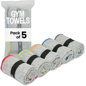 Microfiber Gym Towels 5 Pack, Quick Dry Silver ION Odor-Free Sweat Towel, Super Absorbent Fast Drying for Men & Women, Workout, Yoga, Running, Hiking, Travel – 16x30.5 Inch
