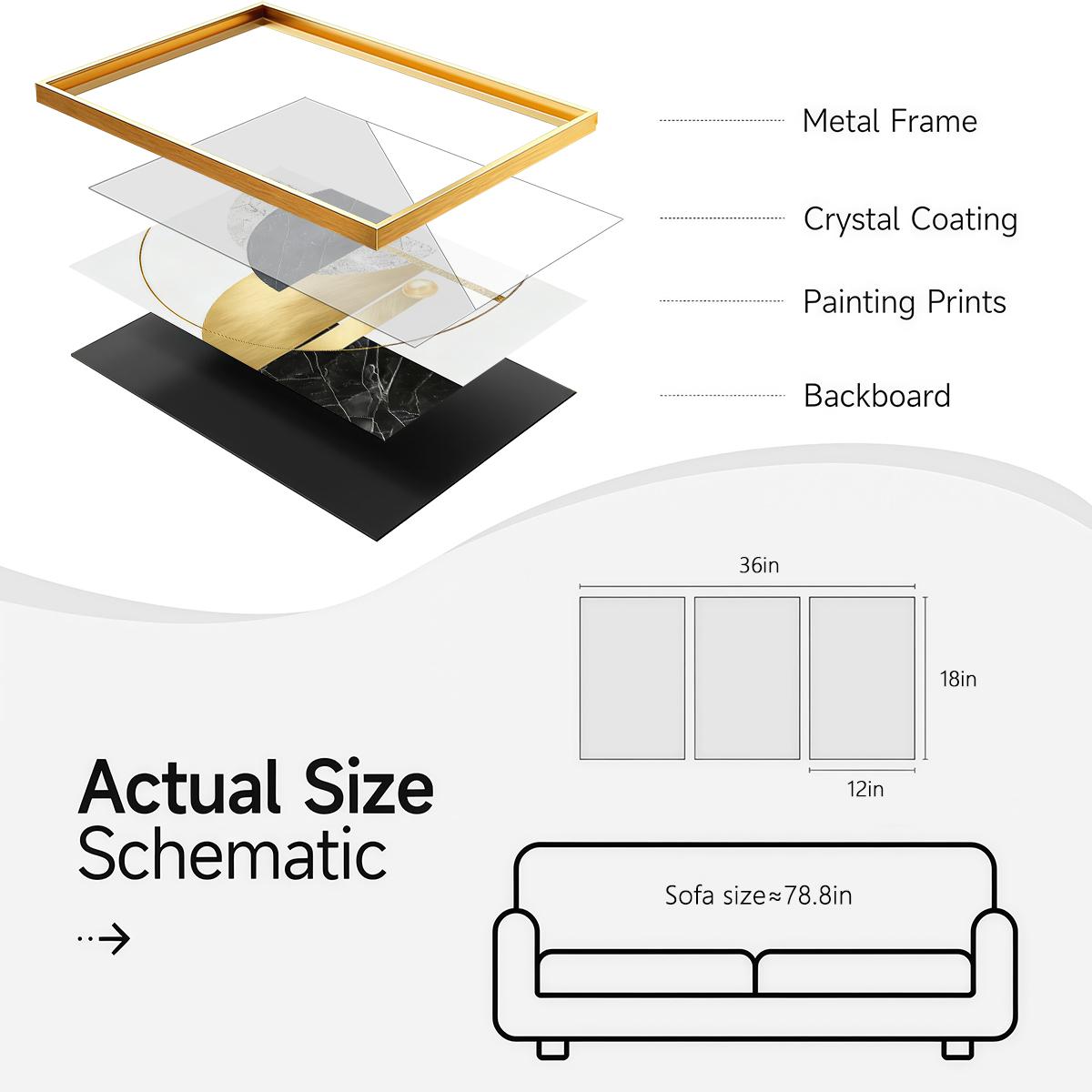 3 Counts Aluminum Alloy Framed Painting, Abstract Geometric Gold And Black Art Pictures, Home Decoration For Living Room, Bedroom, Office, Restaurant, Hallway Wall Decor, Odorless Print Artwork, Luxury Perfect Gift For Friends And Family