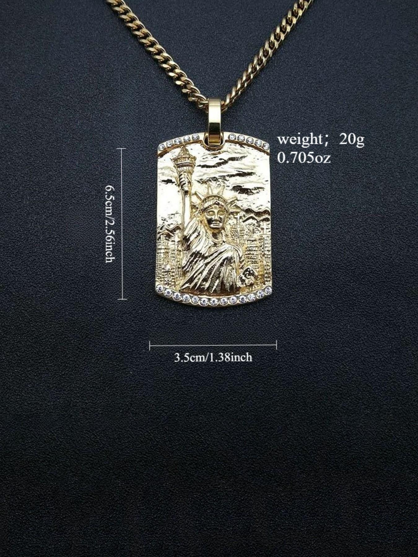 Hip Hop Jewelry Titanium Gold Plated Diamond Statue of Liberty Pendant Necklace, Stylish Accessory for Men and Women