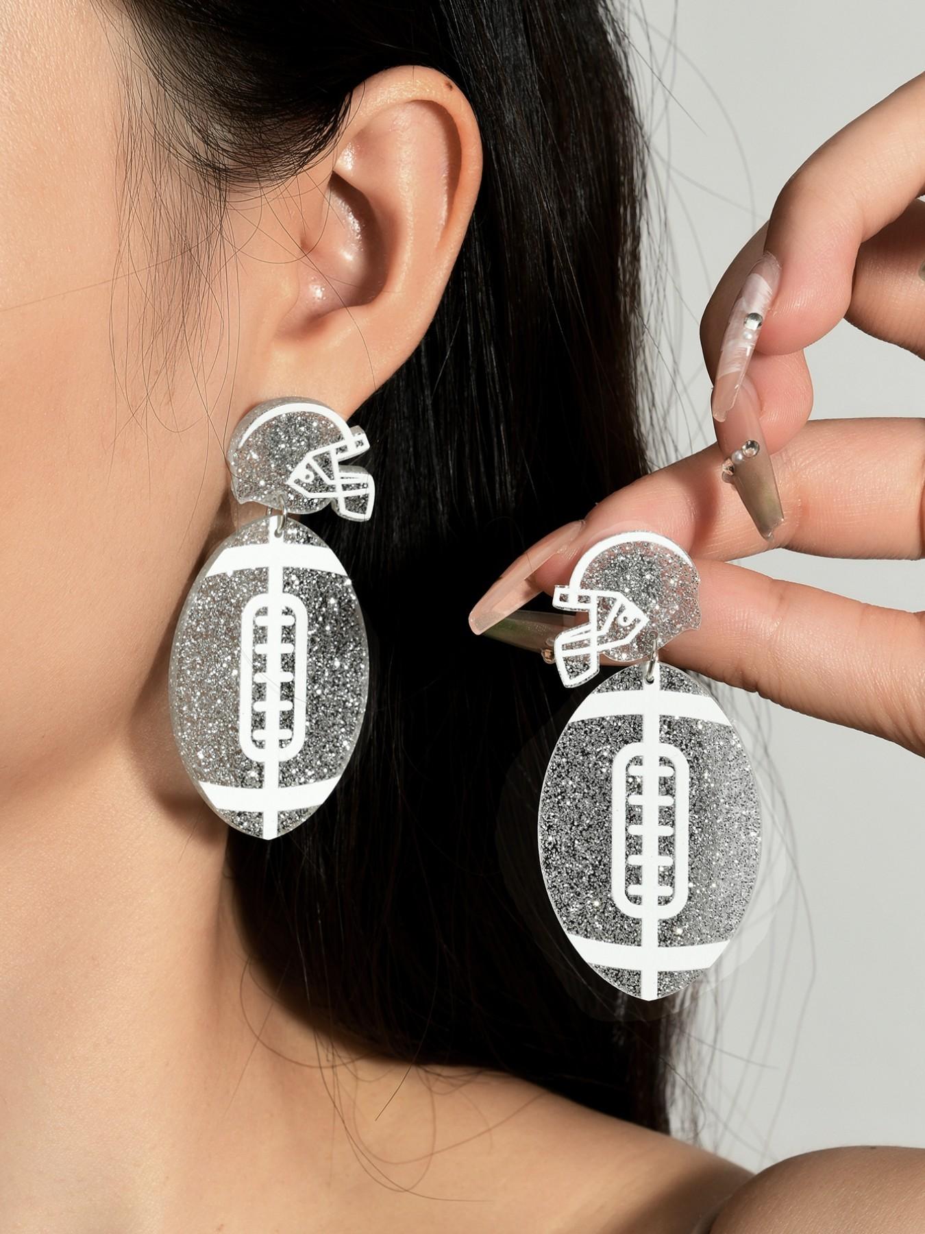 Lightweight Flashing Acrylic Blue Football Helmet Pendant Earrings, Super Bowl Event Jewelry, Daily Wear, Concert, Gift for Football Lovers