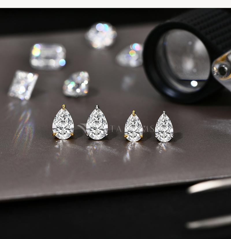 1CT Pear Shape Synthetic Moissanite Ear stud For women Daily Wear Birthday Present Jewelry E031