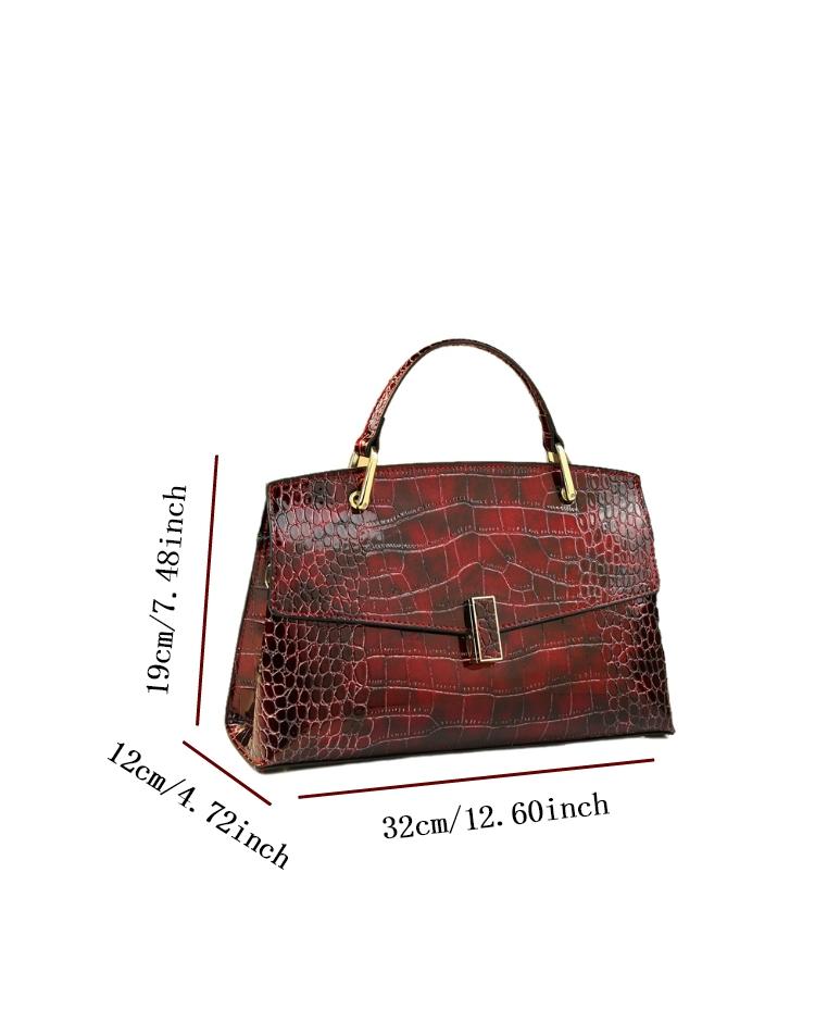 Luxury Wine Crocodile Texture Handbag, High-End Commuter Crossbody Bag, Elegant Mother Bag, Large Capacity Shoulder Bag