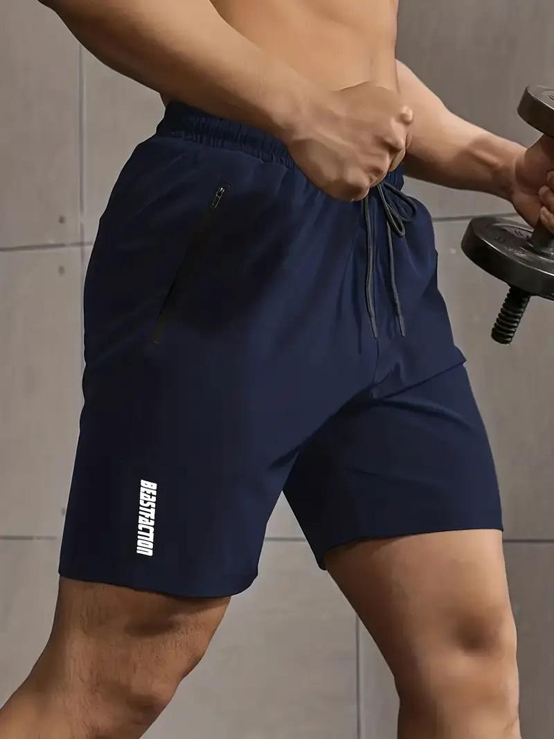3pcs men's solid colour shorts with zip pockets and active elastic waist drawstring shorts for summer outdoor fitness leisure home