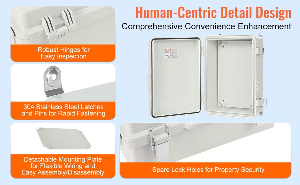 VEVOR Outdoor Electrical Junction Box, 16.93x 12.99x 7.09 in, ABS Plastic Electrical Enclosure Box with Hinged Cover Stainless Steel Latch, IP67 Dustproof Waterproof for Outdoor Electrical Projects
