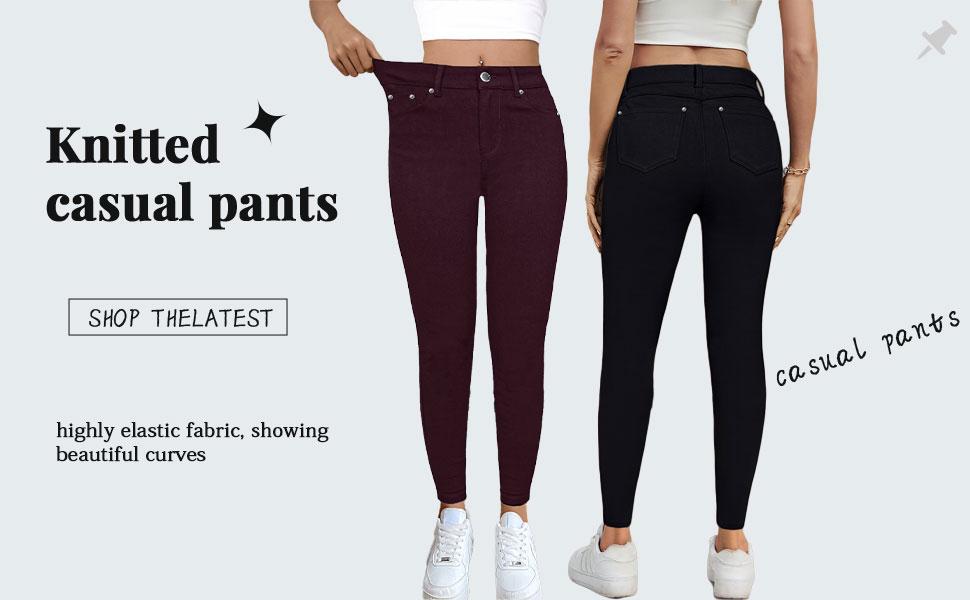 GILIPUR Y2K Women's Plain Pocket with Buttons, Casual Comfy Skinny Sports Stretchy Leggings for Yoga Gym Workout, Ladies Bottoms for Fall & Winter