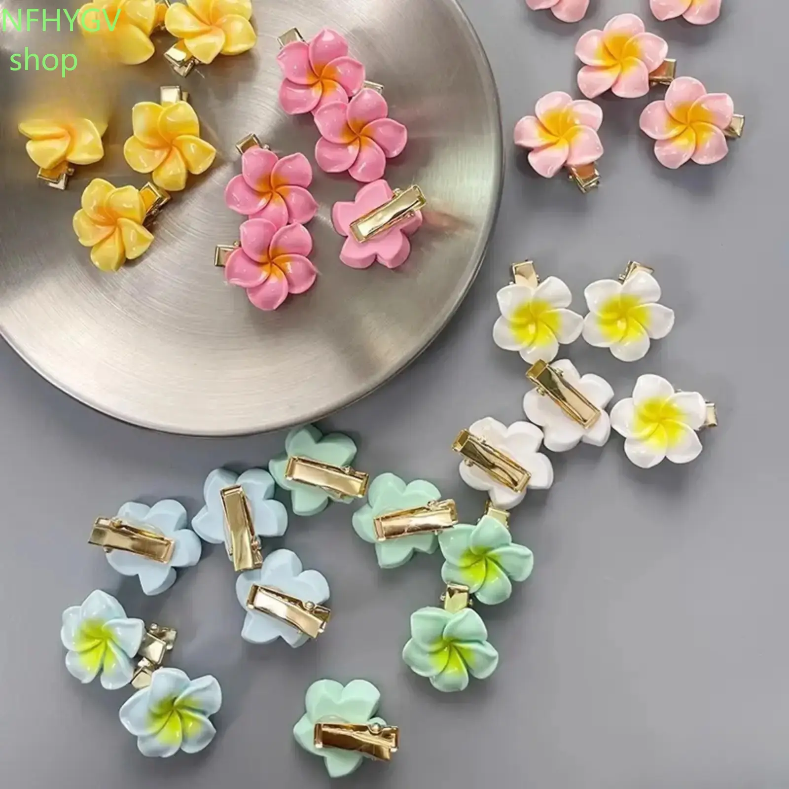 30PCS Vibrant Plumeria Flower Hair Clips, Cute Mini Floral Side Bang Barrettes, Multi‑Color Small Hair Pins For Kids, Girls And Women, Sweet Summer Beach Decorative Hair Accessories For Daily Casual Hairstyling