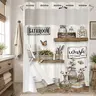 1Pc Hookless Double Layer Whimsical Shower Curtain, Rustic Farmhouse Bathroom Shelf Sign Cotton Butterfly Print, No Hooks Needed, Removable Snap-in Liner, Top Sheer Window, Water Repellent Washable Fabric For Apartment Rental Bathtub Shower, 71x74 Inch