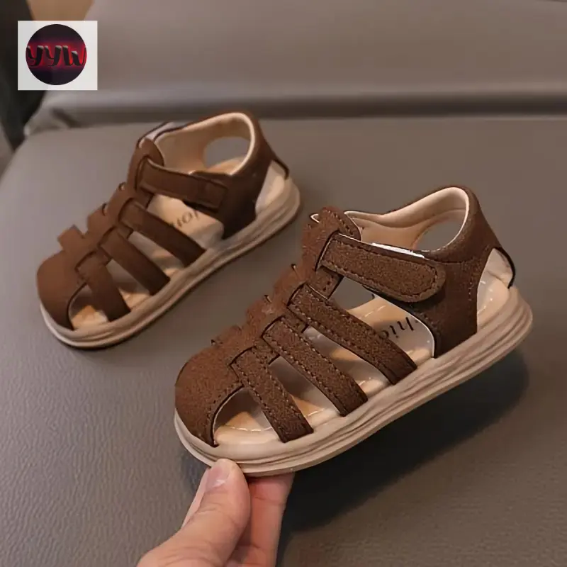 YYW1 Toddler Kids' Minimalist Vintage Low-Top Round Toe Upper Casual Sandals - Solid Color Sole, PU Insole, Fastener Closure Hiking, Outdoor Outings