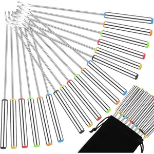 18 PCS Fondue Forks Stainless Steel,9.3 Inches Cheese Fondue Sticks with Heat Resistant Handle,Color Coding Fondue Fork Smores Sticks for Cheese Chocolate Roast Marshmallows Dessert Meat