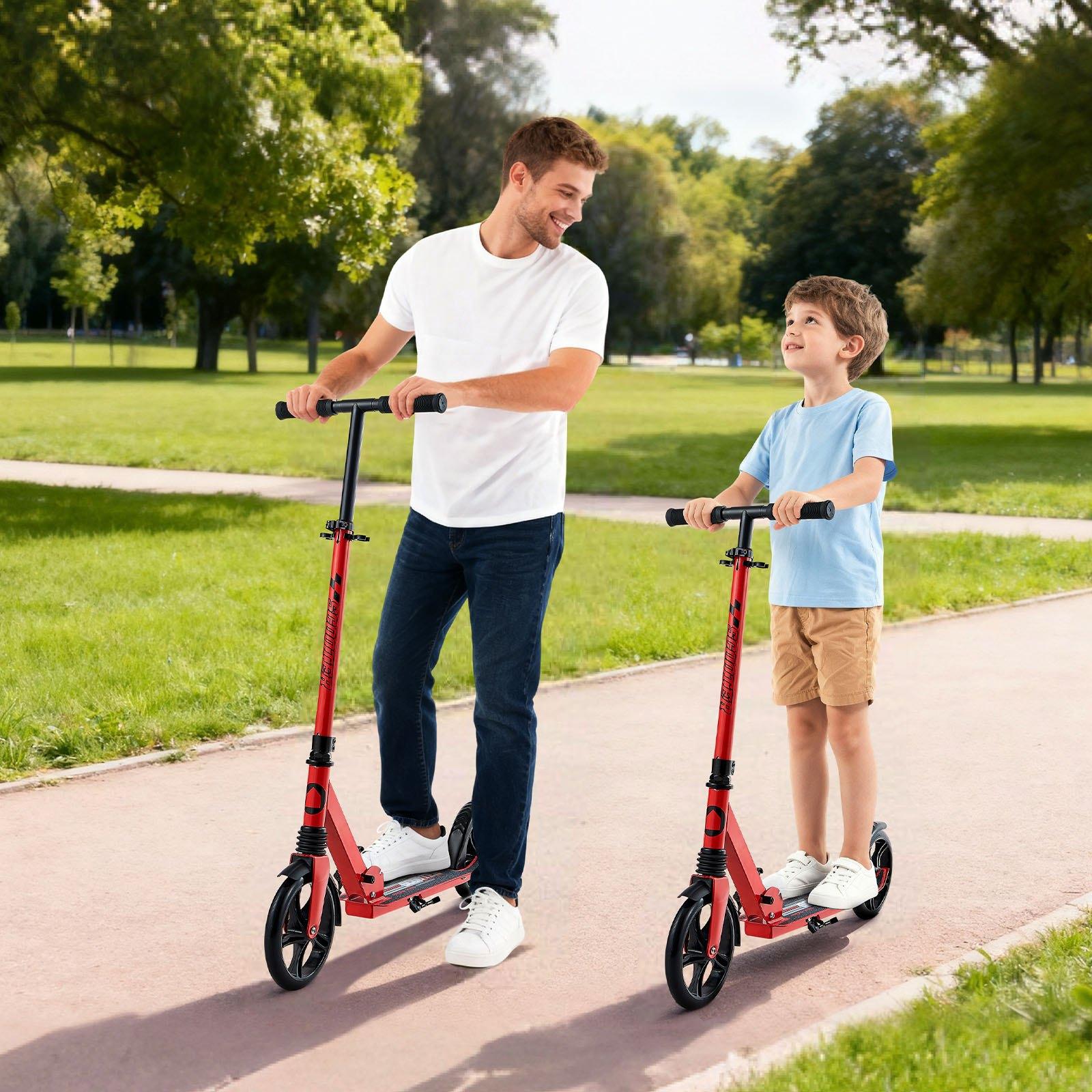VEVOR Kids 2-Wheel Kick Scooter for Ages 8+, Adjustable Height Handlebar, Wide Anti-Slip Deck, Foldable, Lightweight Compact Design, 220 lbs Max Capacity, Red Black, Outdoor Use